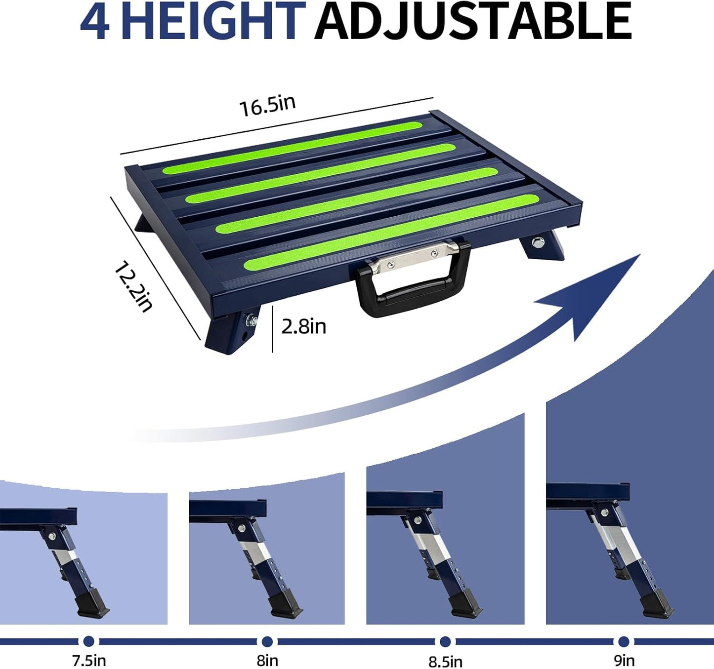 Aluminum RV Steps, 4-Level Adjustable Folding Step Stool with Non-Slip Rubber Feet, Non-Slip Fluorescent Strip Platform Rv Accessories, Supports Up to 1000 lbs - Black