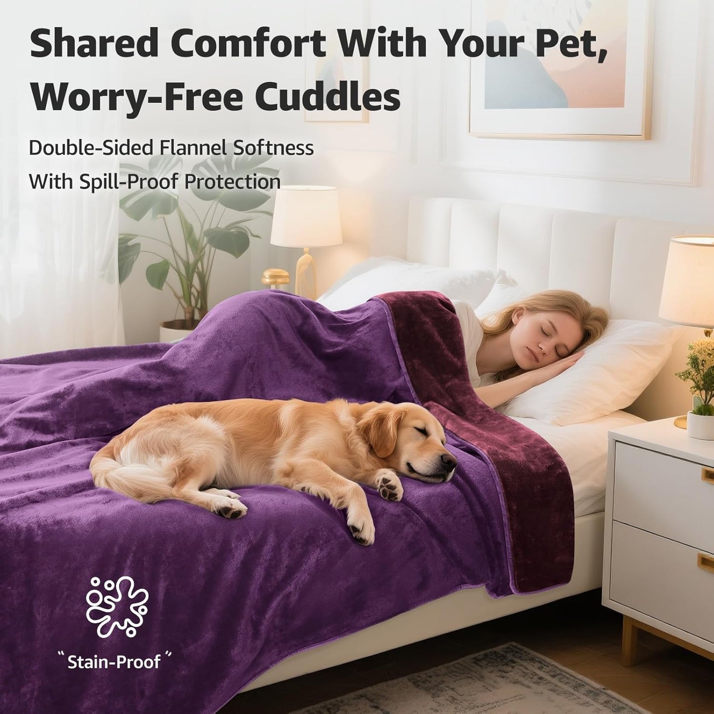 LOOBANI Waterproof Blanket for Bed: Reversible Soft Flannel Twin Bed Blanket 60" x 80", Leakproof Throw Spill-Proof Dog Pet Blanket for Couch Cover, Movie Time, Camping, Travel, Grey