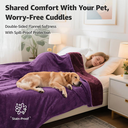 LOOBANI Waterproof Blanket for Bed: Reversible Soft Flannel Twin Bed Blanket 60" x 80", Leakproof Throw Spill-Proof Dog Pet Blanket for Couch Cover, Movie Time, Camping, Travel, Grey