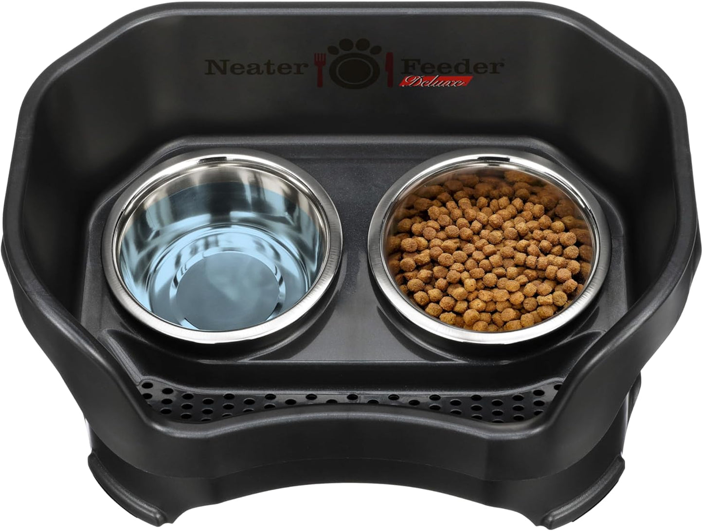 Neater Pet Brands Neater Feeder Deluxe Mess Proof Dog Bowls Elevated for Large Dogs Over 40 lbs, Made in USA, No Spill Raised Dog Food Bowl Stand Feeding Station, Food and Water Bowl Set, Black