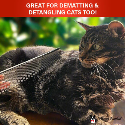 Warren London Detangling Strong Comb for Dogs | 10 inches | Comfort Control Durability and Detail for Small Medium Large Dogs | Ergonomic Dog Cat Grooming Pet Supplies Deshedding Mat Tool