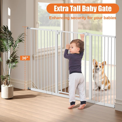 keny 29"-42.5" Baby Gate for Stairs, Auto Close Safety Dog Gate, Pressure Mounted Easy Walk Through Pet Gate for Doorways, Durable Stair Gate, 30" Tall, White
