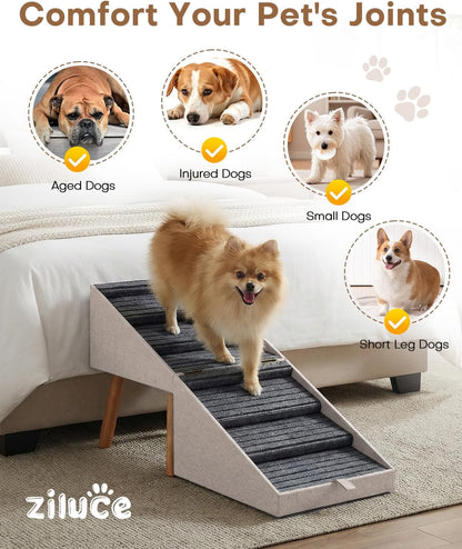 Dog Ramp for Bed & Couch, Dog Stairs 21.06 inches High for Large/Medium/Small Doggie, Foldable 2 in 1 Wooden Pet Steps for Puppy Older and Injured Dogs, Split Ottoman Design, No-Slip Surface