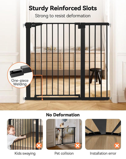 COMOMY 36" Extra Tall Baby Gate for Stairs and Doorways - Fits 29.5" to 48.8" Wide Openings, Auto Close Extra Wide Dog Gate for House, Pressure Mounted Easy Walk Through Pet With Door, Black
