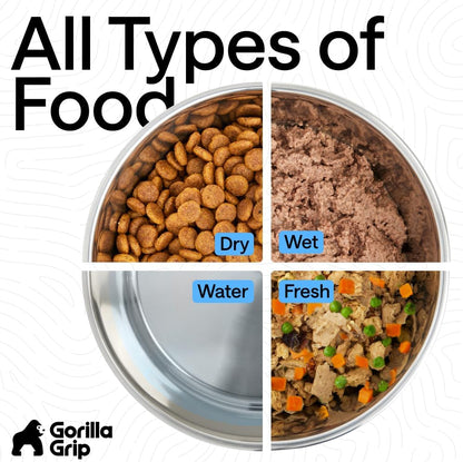 GORILLA GRIP Dog Bowls, Food Grade 304 Stainless Steel, Holds 2 Cups Each (16 fl oz) Food and Water Bowl for Feeding Dogs and Cats, Dishwasher Safe, Rust Resistant, BPA Free Rubber Base Set of 2 Black
