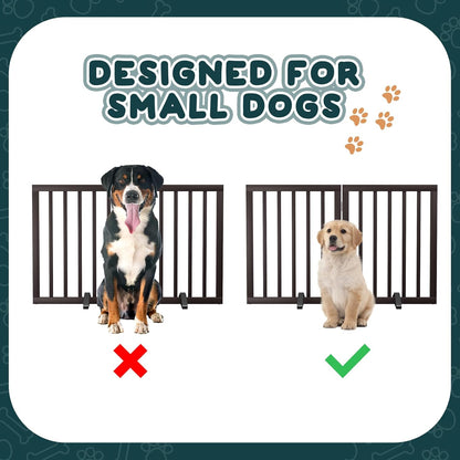 Freestanding Dog Gates Indoor, 3-Panel Pet Gates with 2 Metal Stands and 360° Hinge, 24" H Foldable Dog Gate for Stairs, Doorway, Kitchen, Expands Up to 55" Fully Assembled - Black Walnut