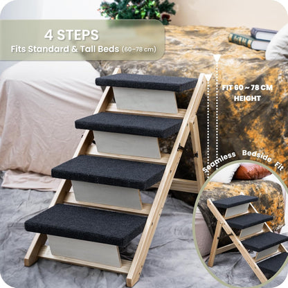 MEWANG Wood Pet Stairs & Ramp for Small/Medium Dogs and Cats, Aging Pets – 2-in-1 Foldable, Portable, Non-Slip Pet Ladder for Tall Beds, Couches,Cars–Holds Up to 220 lbs (17.3" L x 17.2" W x 13.0" H)
