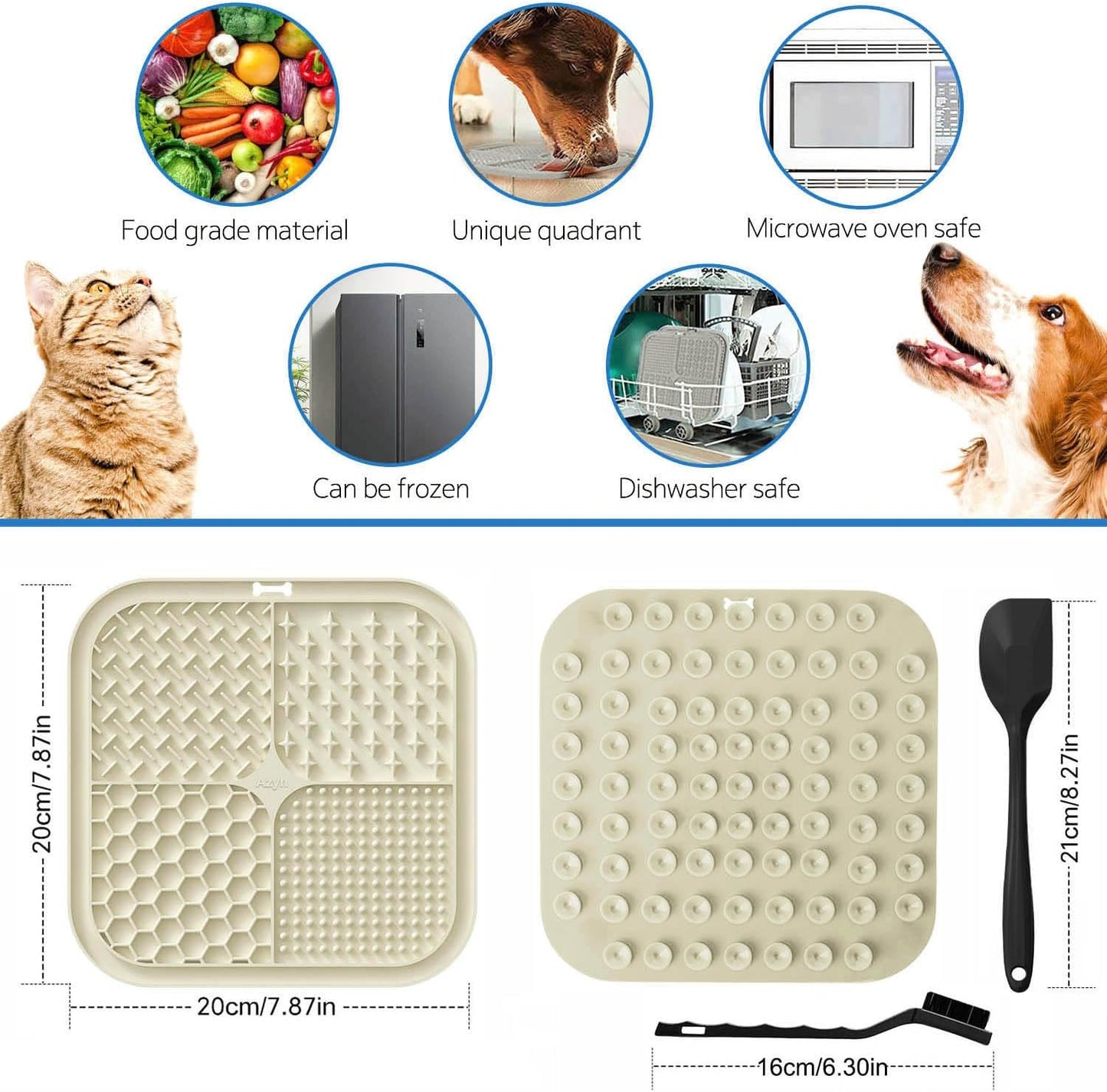 Azyh Licking Mat for Dogs & Cats 2 Pack, Slow Feeder Lick Pat for Large Dogs and Puppies, Anxiety Relief Dog Toys Feeding Mat for Butter Yogurt Peanut, Pets Bathing Grooming Training Mat (9.9'' × 6'')