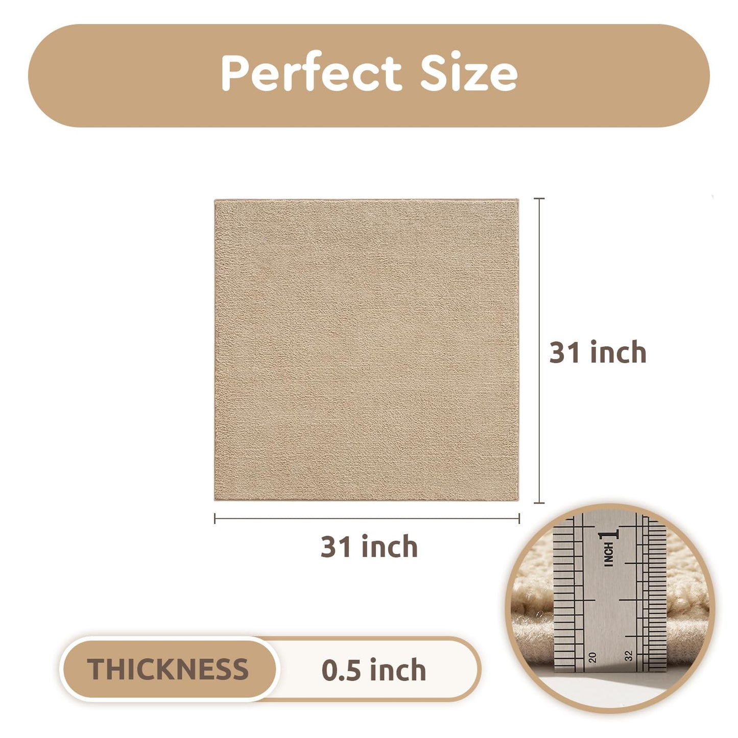 tchdio Stair Treads Landing Mat Non Slip, Soft Stair Treads for Wooden Steps Indoor, Stair Carpet Treads Reusable Adhesive for Kids Elders and Pets, Washable Stair Rugs Stair Runner 31"x31" Beige