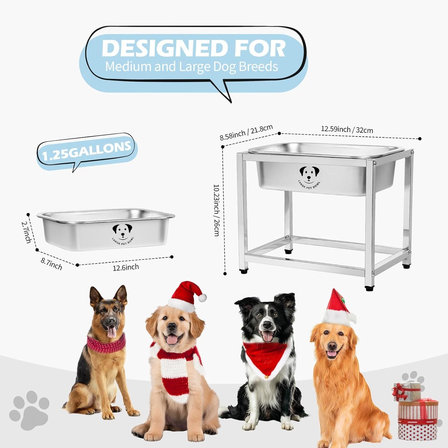 Stainless Steel Dog Bowls for Large Dogs, High Capacity Metal Dog Food Bowls, Food and Water Bowl for Larges, X-Large, and Big Dogs 1.25 Gallons