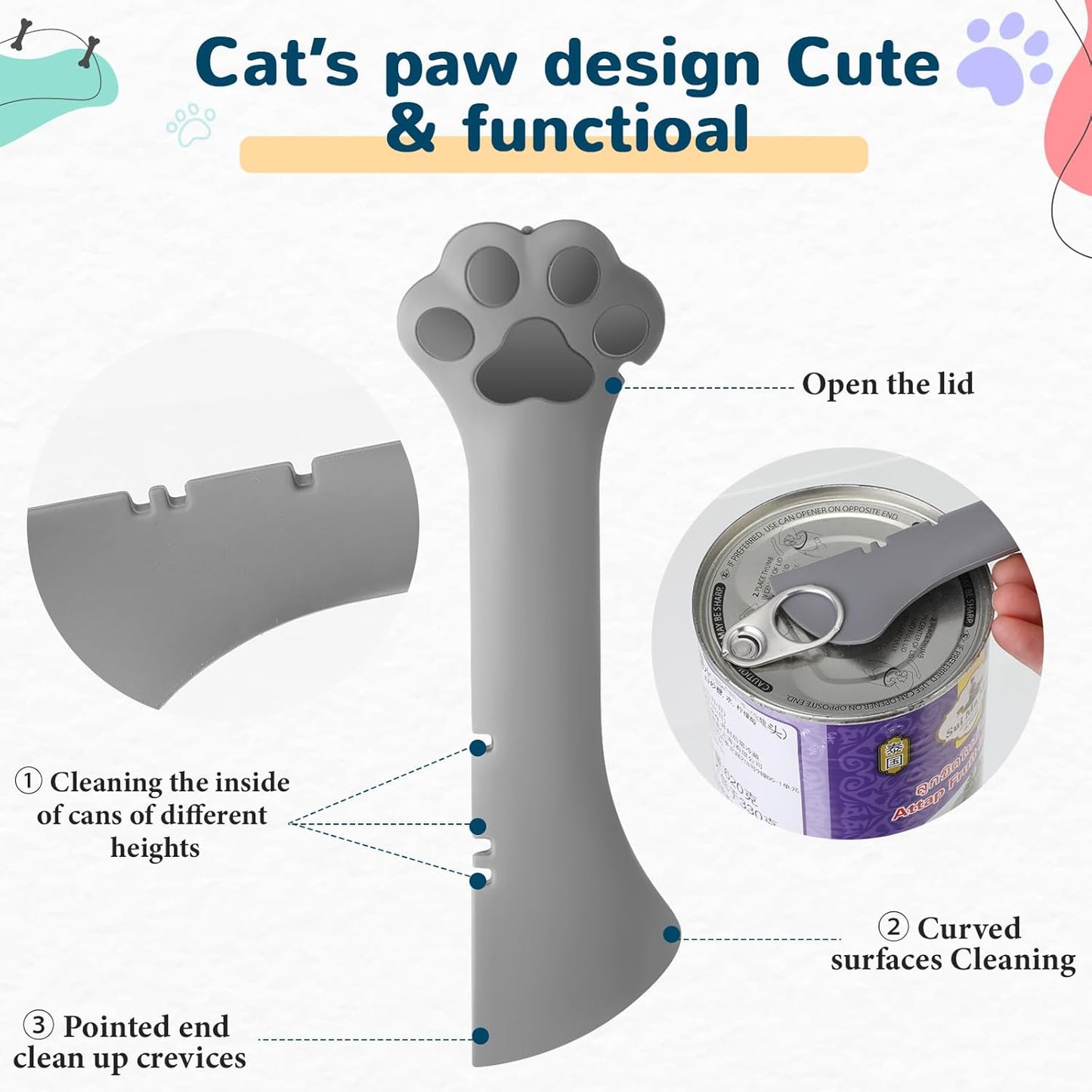Uiifan 8 Pcs Cat Food Can Covers Lids Set, Silicone Pet Food Can Lids with Multi-Function Cat Foods Spoon and Opener, Silicone Wet Foods Spoon for Cats and Dogs(Pink)