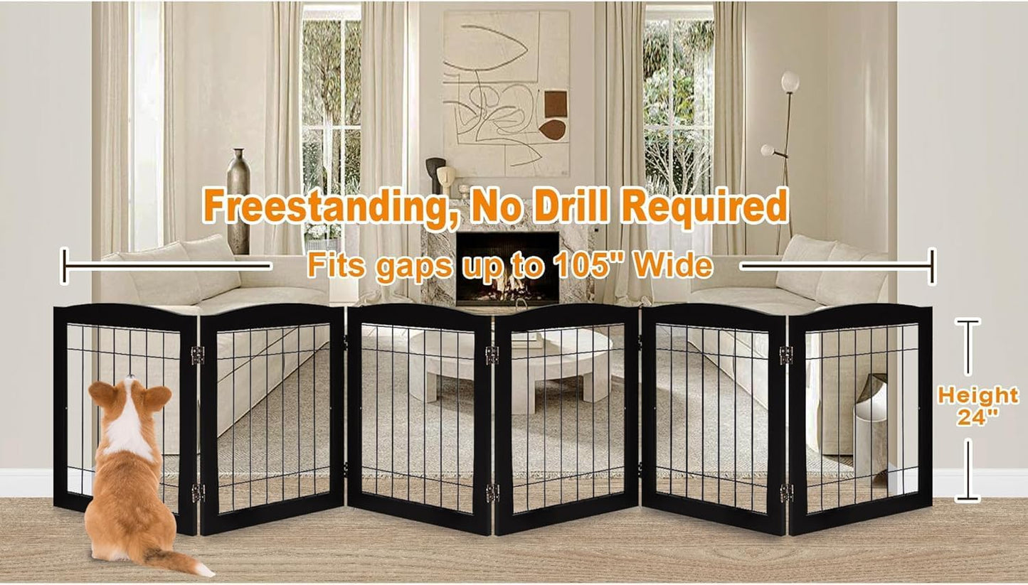 LZRS 2-Panel Freestanding Foldable Wood Dog Gate – Solid Wood & Steel Wire, Chew-Resistant Pet Barrier for Indoor Use, Ideal for Small to Medium Dogs, White