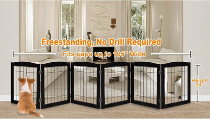 LZRS 2-Panel Freestanding Foldable Wood Dog Gate – Solid Wood & Steel Wire, Chew-Resistant Pet Barrier for Indoor Use, Ideal for Small to Medium Dogs, White