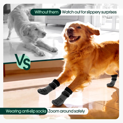 Kuoser Non Slip Dog Socks for Hardwood Floors, Dog Grippy Socks with Double-Sided Traction, Anti Slip Dogs Booties Paw Protectors to Prevent Licking Paws for Small Medium Large Senior Dogs, 4 Pack-M