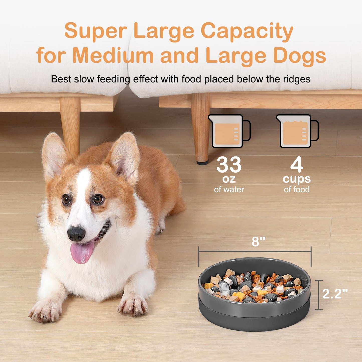 Sted Ceramic Slow Feeder Dog Bowls for Medium Large Breed, Slow Feeding Dog Bowl, Dogs Food Bowls for Fast Eaters, Puzzle Dogs Food Bowl with Silicone Base, Maze Black