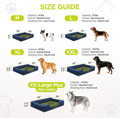 Extra Large Dog Bed, Orthopedic XL Washable Memory Foam Bed for Big Dogs Waterproof Pet Couch Sofa Bolster with Removable Cover, Non-Slip Bottom, Tennis Ball Toy, 42x30