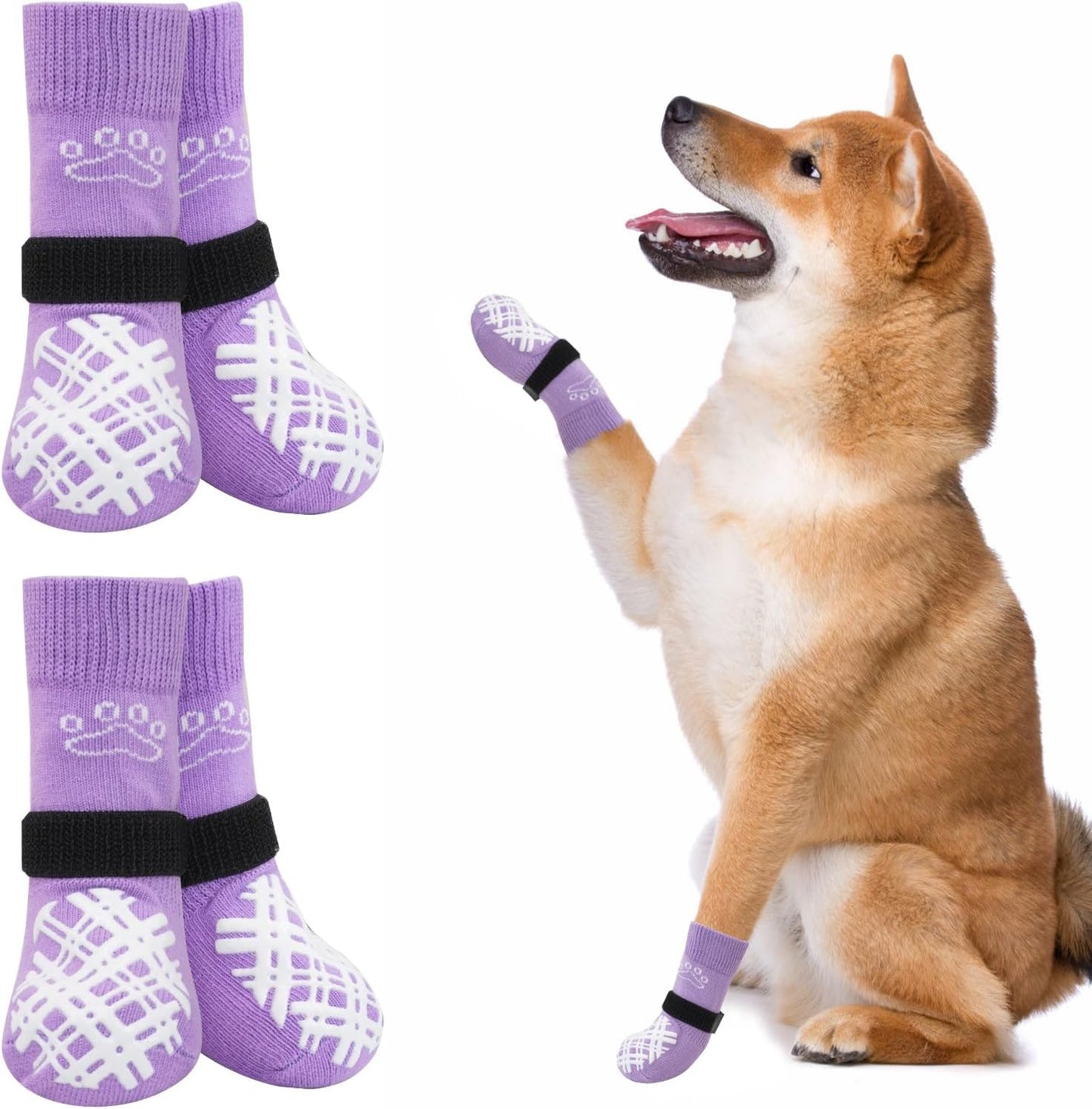 BEAUTYZOO Dog Socks to Prevent Licking Paws -Dog Shoes for Hot Pavement & Hardwood Floors Anti Slip, Traction Control Boots & Paw Protectors with Double Side Grips for Small Medium Large Senior Dogs