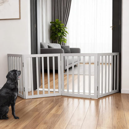 ZJSF Freestanding Indoor Dog Gate for House Foldable Wood Brown Puppy Gate for Doorways Pet Gate for Stairs Extra Wide Pet Fence 24" Height 2 Panels