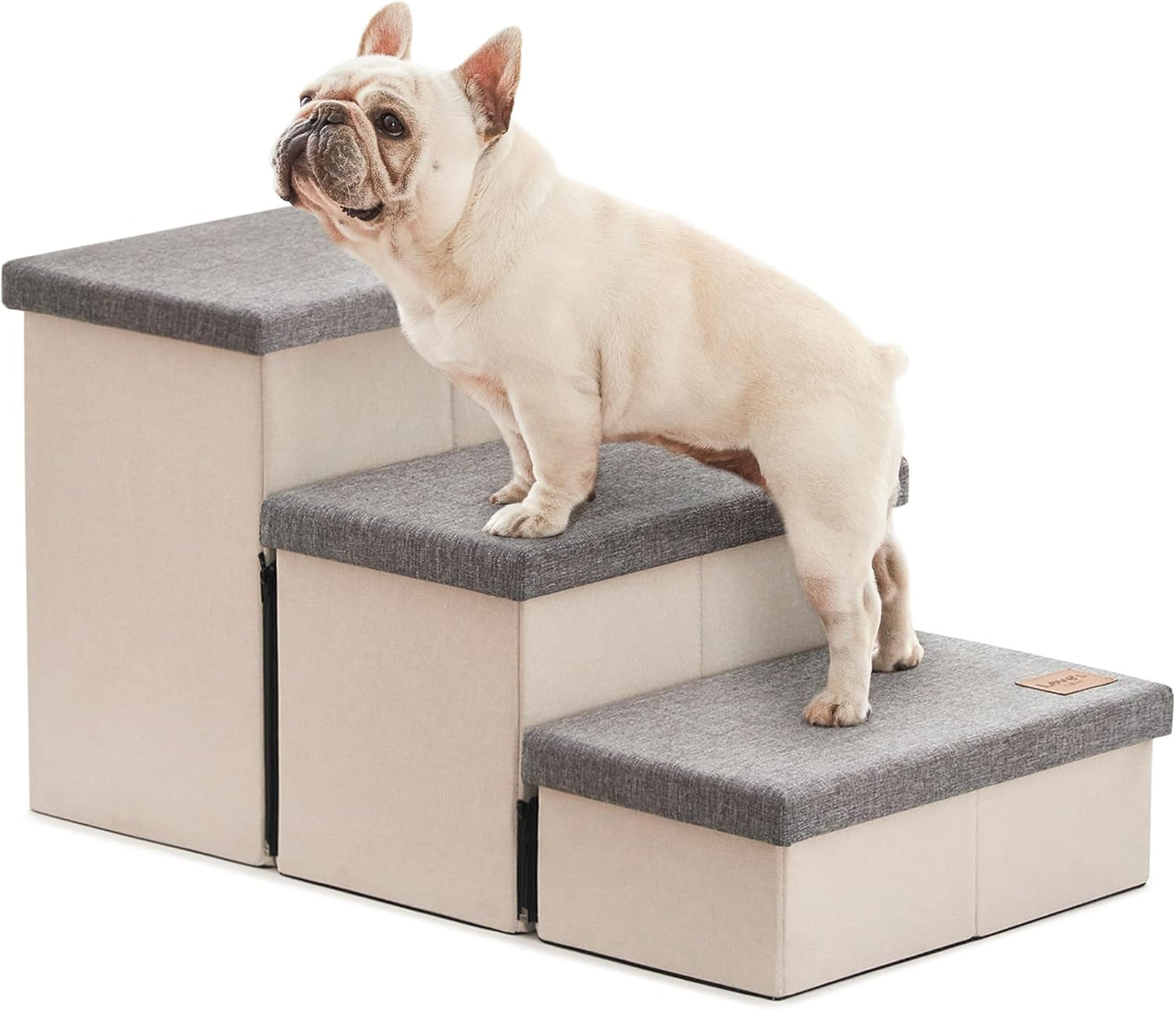 Love's cabin Dog Stairs with Storage 13" H, Foldable Pet Stairs for Small Medium or Large Dogs, Cat Puppy Steps Ramp with Zip up to 150 lbs, Solid Grey, 2 Steps