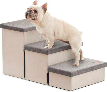 Love's cabin Dog Stairs with Storage 13" H, Foldable Pet Stairs for Small Medium or Large Dogs, Cat Puppy Steps Ramp with Zip up to 150 lbs, Solid Grey, 2 Steps