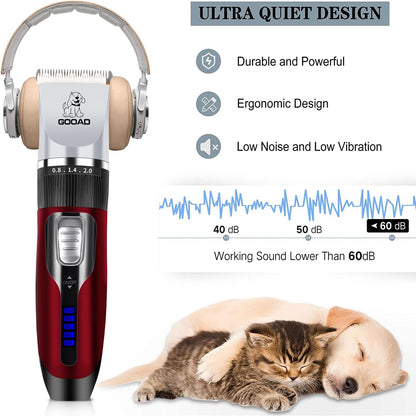 Dog Clippers for Grooming,Dog Grooming Kit for Heavy Thick Hair&Coats/Low Noise Rechargeable Cordless Hair Trimmer/Pet Shaver with Paw Trimmer for Small & Large Dogs Cats