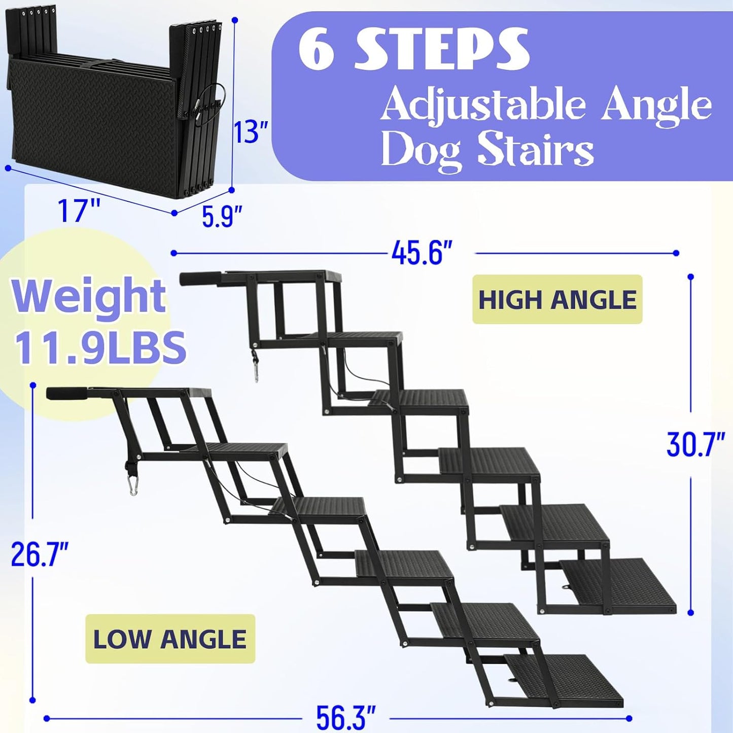 Dog Steps for Car and Truck,25.6" H Foldable Dog Stairs for Large Dogs, Lightweight Pet Stairs Supports Up to 350 lbs, 5 Steps