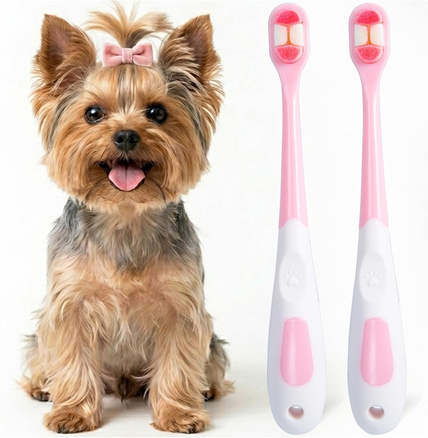 Small Dog Toothbrush, Puppy & Cat Tooth Brushing Kit, Ultra Soft Head Teeth Brush for Kitten & Tiny to Medium Pet, Doggy Toothbrushes Deep Dental Clean, 1 PCS, Pink