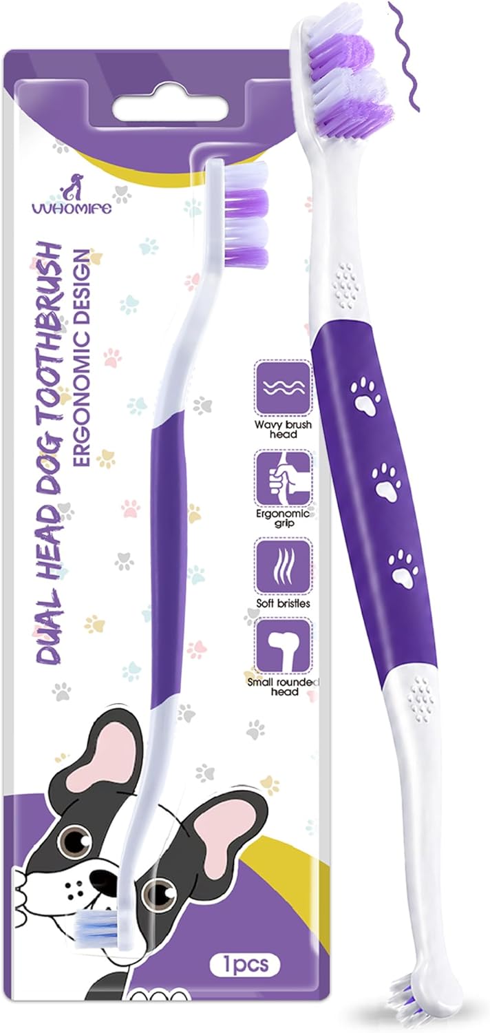 Dog Toothbrush – Newly Upgraded Dual-Head Design with 60° Wavy Bristles – Gently Surrounds Teeth for Deep Cleaning and Plaque Removal – Non-Slip Handle, Ideal for Daily Pet Dental Care (Pink, 1-Pack)