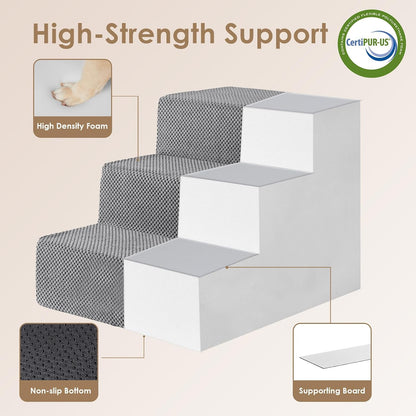 EHEYCIGA Dog Stairs for High Bed 22.5" H, 5-Step Dog Steps for Bed, Pet Steps for Small Dogs and Cats, Non-Slip Balanced Pet Ramp Indoor, Grey