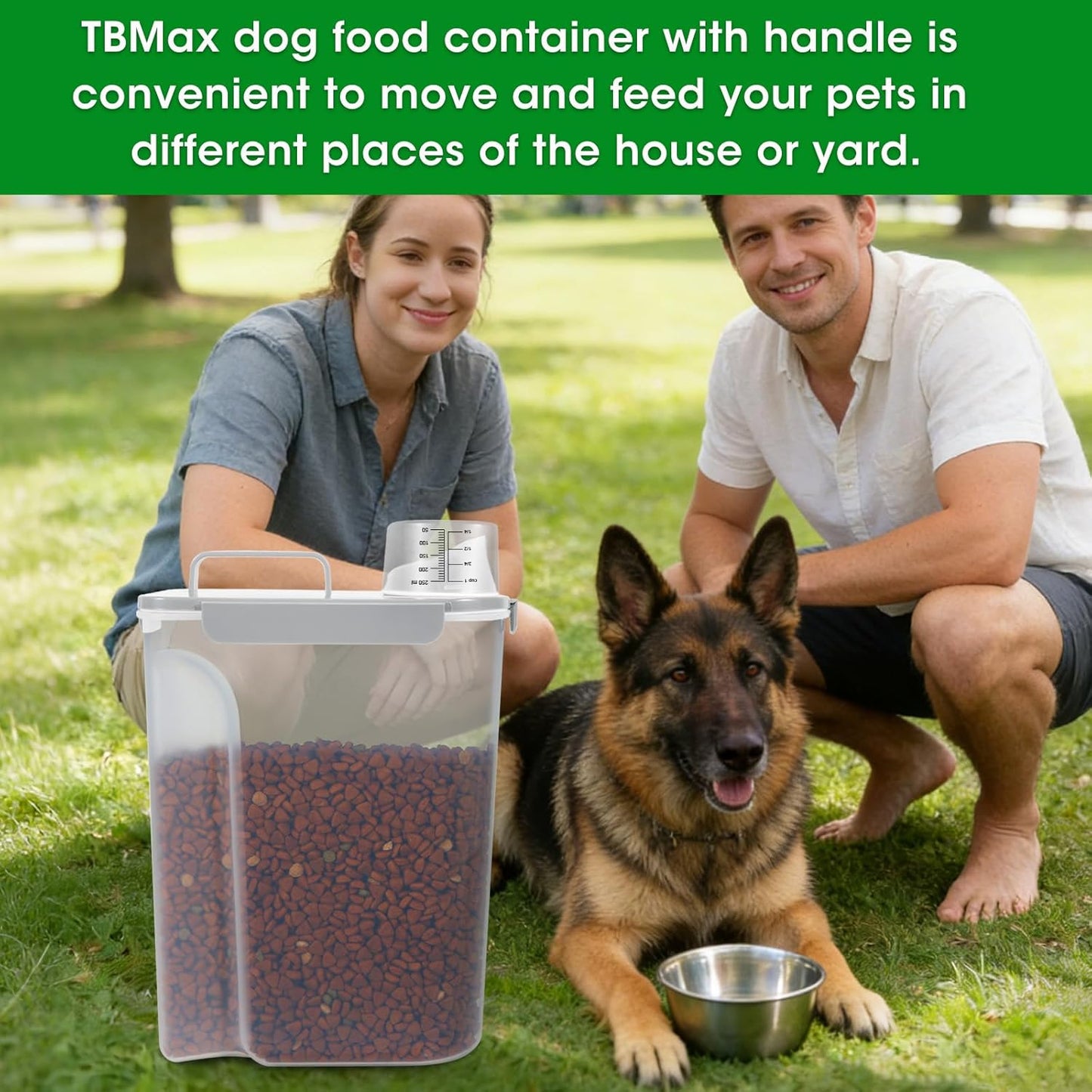 TBMax Dog Food Storage Container 5-7 lbs, Airtight Cat Food Container with Larger Spout & Measuring Cup, Portable Pet Food Storage Dispenser for Small Animal Kibble Storage, Bird Seed Container
