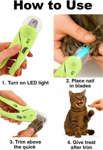 Cat Nail Clipper & Small Dog Nail Clippers with LED Light - Illuminates Nails & Bloodline for Safe, Easy Trimming - Extra Sharp, Avoid Over-Cutting - Essential Cat Supplies, White