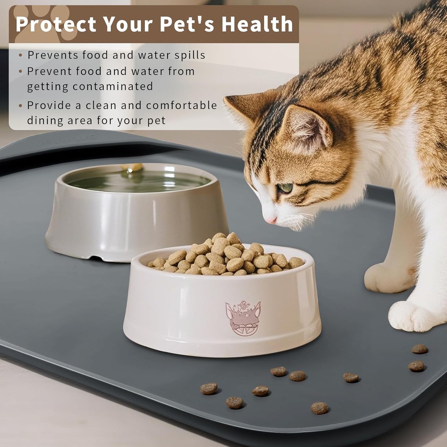Smilool Silicone Pet Food Mat with Raised Edge for Food and Water Bowl, Dog Feeding Mats, Cat Food Trays for Floor Waterproof, Rubber Tray for Dogs and Cats, 19 x 12 x 0.7 Dark Brown
