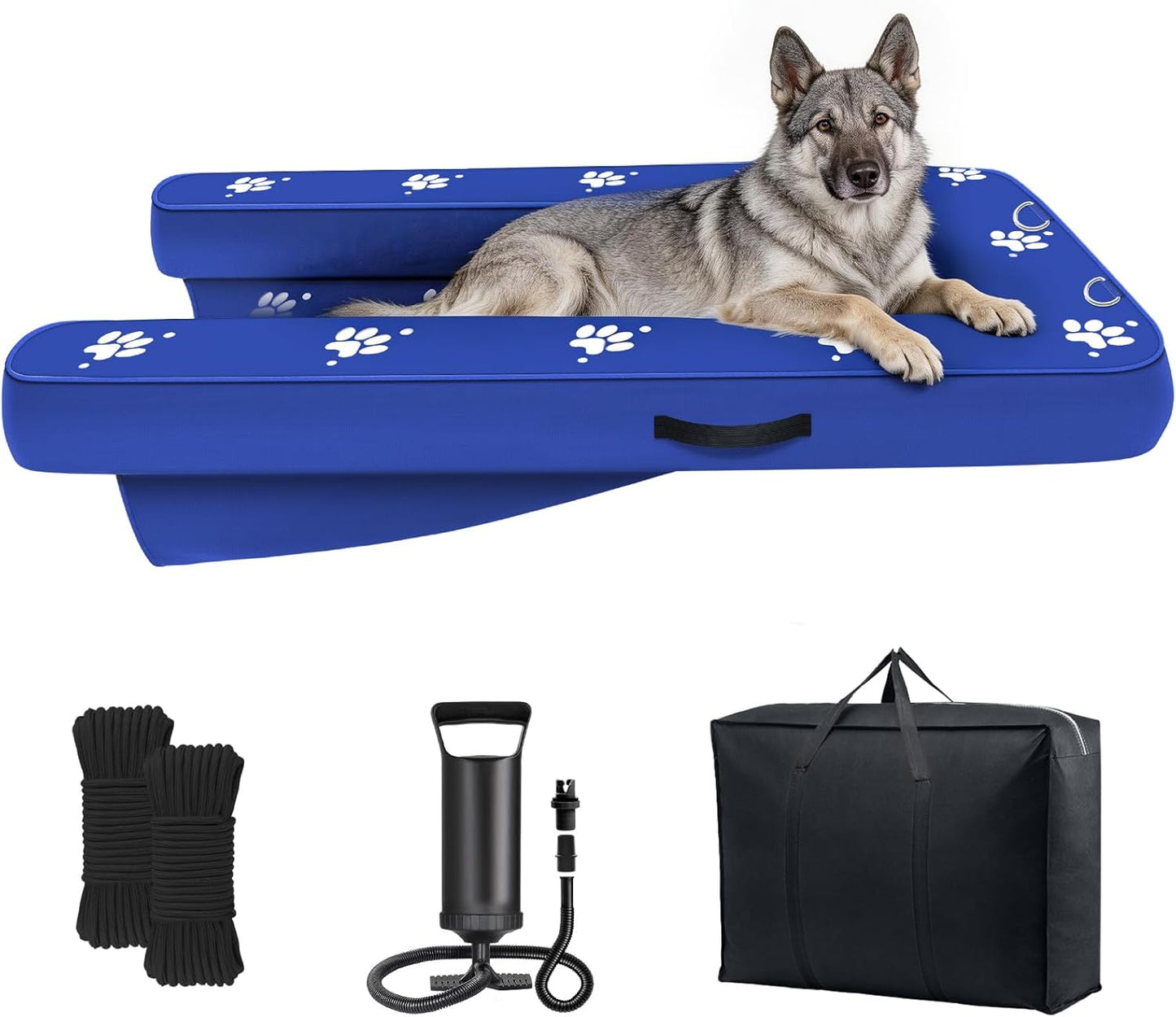 Inflatable Dock Platform, Medium Dog Boat Ramp Floating Non-Slip Oxford and PVC with Small Water Ramp for Dogs Pool, Dock, Lake with Traction Rope, Manual Air Pump (3.2ft x 2.2ft x 4in) M01