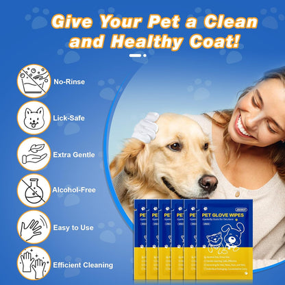 Pet Glove Wipes for Dogs and Cats, Deodorizing Cleaning Gloves, Hypoallergenic Coconut Oil Grooming Wipes, Individually Wrapped, for Pet Dry Cleaning, Daily Care and Travel, 18 Pcs