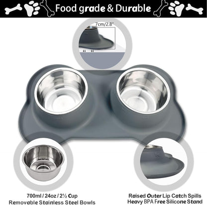 AsFrost Dog Food Bowls Stainless Steel & Water Dish with No-Spill and Non-Skid, Feeder Bowls with Dog Food Dish for Small Medium Large Size,Dogs,Cats,Puppy Pets, Black, 12oz