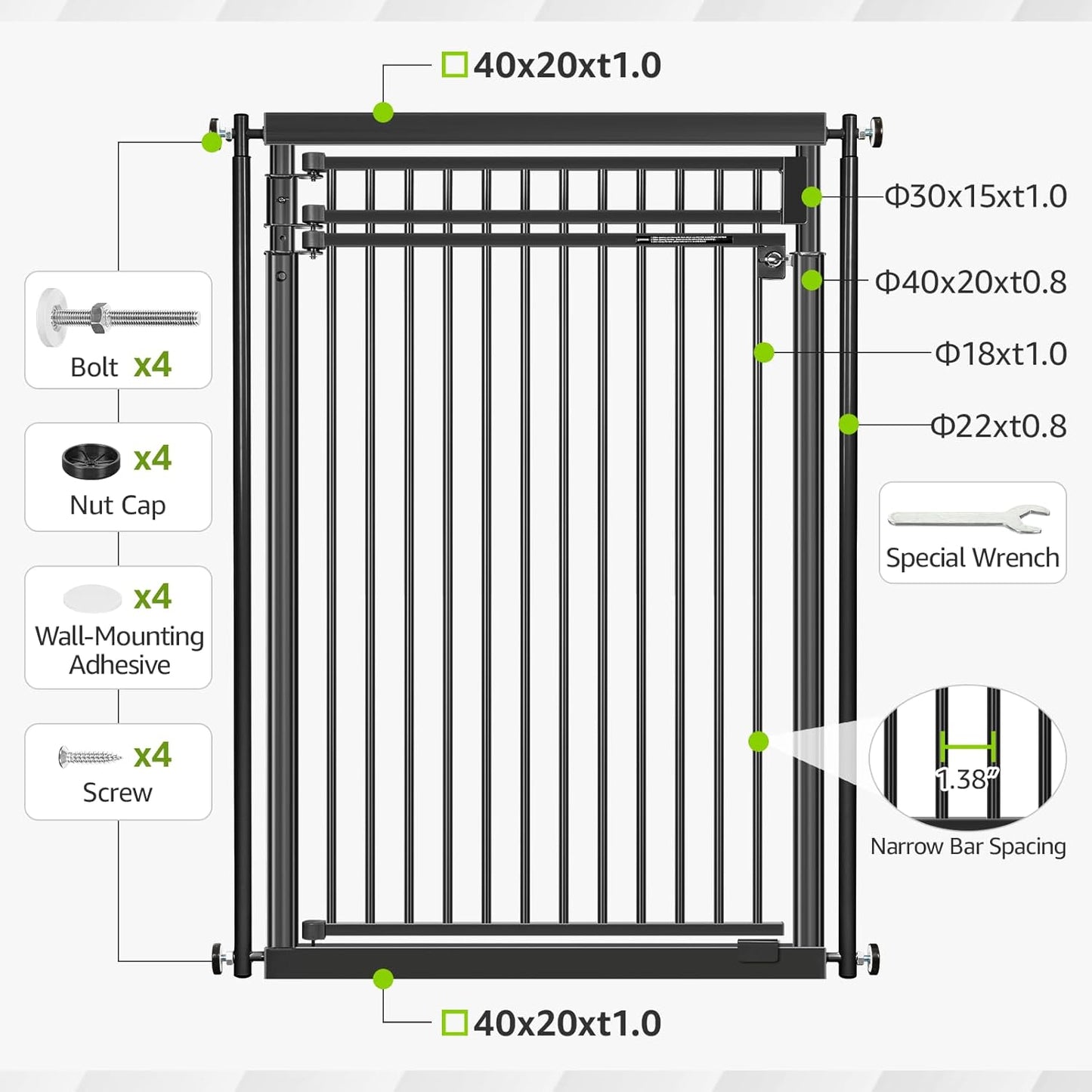 78.8" Extra Tall Cat Gate, 28.3-33" Wide Safety Metal Cat Door, Pressure Mounted Easy Walk Through Pet Gate with Door for Stairs, Doorways (Black)