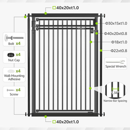 78.8" Extra Tall Cat Gate, 28.3-33" Wide Safety Metal Cat Door, Pressure Mounted Easy Walk Through Pet Gate with Door for Stairs, Doorways (Black)
