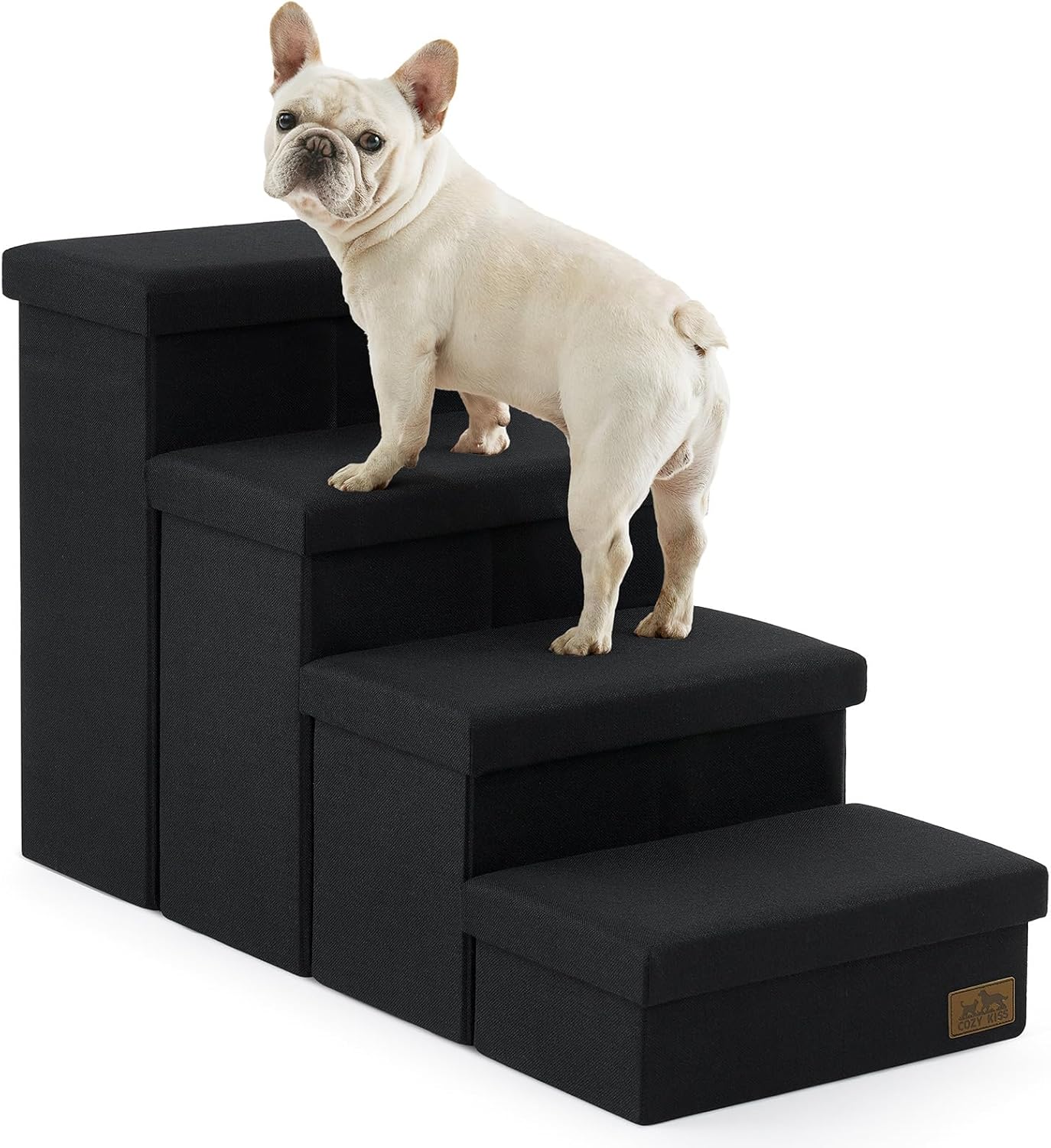 Dog Stairs with Storage, 4-Step Wider Sturdy Dog Steps for Small/Medium/Large Dogs and Older Cats, Folding Doggie Ramp for Bed/Couch/Car Hold Up to 180 lbs (22" H, Brown)