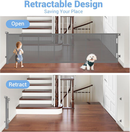 HAMOPY Retractable Baby Gate, 33" Tall, Extends up to 55" Wide, Durable Auto-Lock Baby Gates for Stairs, Mesh Dog Gate and Child Safety Gates for Doorways, Hallways, Indoor, Outdoor(Black)