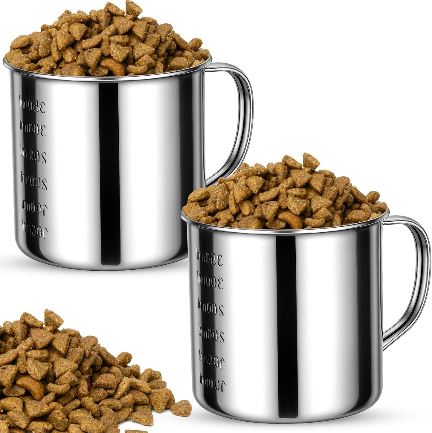 2 Pcs Dog Food Scoop 1 Cup,304 Stainless Steel Measuring Cups with Handle Pet Food Scoop Cup Measuring Scoop for Dogs, Cats, Birds & Rabbits – Ideal for Dry Food & Treats (1 CUP)