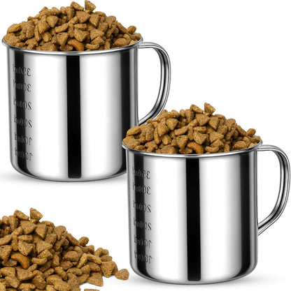 2 Pcs Dog Food Scoop 1 Cup,304 Stainless Steel Measuring Cups with Handle Pet Food Scoop Cup Measuring Scoop for Dogs, Cats, Birds & Rabbits – Ideal for Dry Food & Treats (1 CUP)