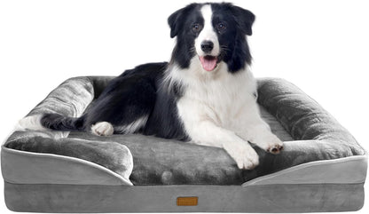 Spotted Play Orthopedic Dog Bed with Sides - Dog Sofa Beds for Medium Dogs, Supportive Foam Pet Couch Bed with Washable Removable Cover, Waterproof Lining and Non-Slip Bottom, Grey - M