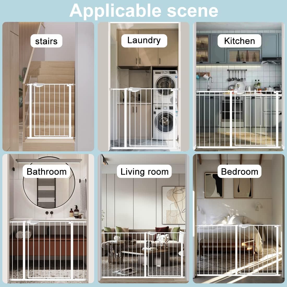 WAOWAO Triple Lock 49.21-66.54" Baby Gate Extra Wide Pressure Mounted Walk Through Swing Auto Close Safety Black Metal Dog Pet Puppy for Stairs,Doorways,Kitchen