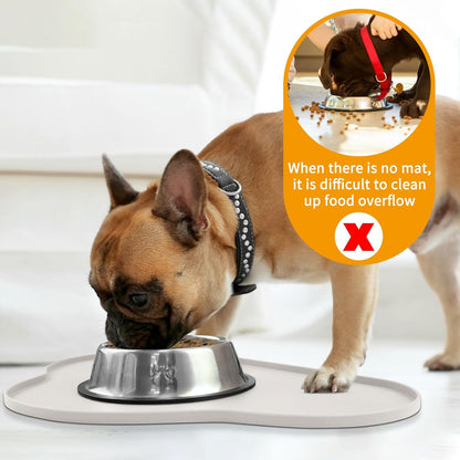 Ptlom Silicone Pet Placemat for Dogs and Cats, Non-Slip Waterproof Dog Feeding Bowl Mats for Food and Water, Small Medium Large Pet Puppy Tray Mat Prevent Residues from Spilling onto The Floor, Beige