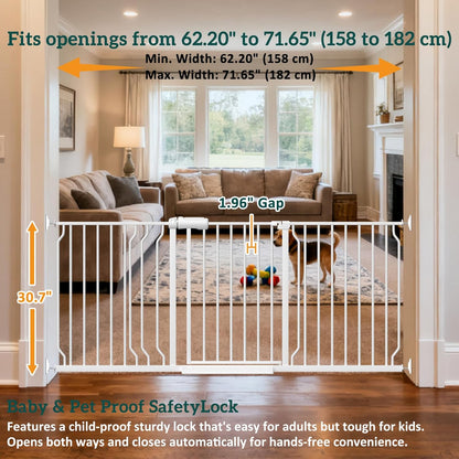 Extra Wide Baby Gates for Doorways 71.65"-85.82" Extra Wide Baby Gate Dog gate Pressure Mounted No Drilling with Walk-Through, Auto-Close & Dual-Direction Swing for Large Wide Opening Black