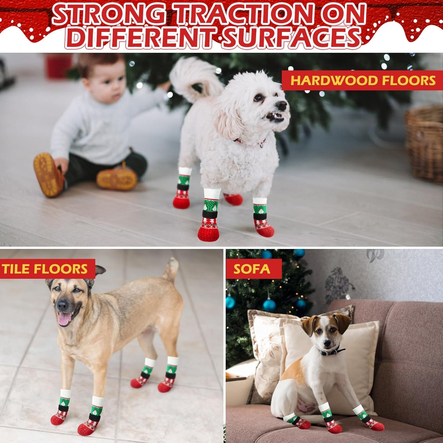 EXPAWLORER Anti Slip Dog Socks to Prevent Licking Paws, Dog Shoes for Hot Pavement, Dog Booties for Small Medium Large Senior Dogs, Traction Control Boots & Paw Protectors for Hardwood Floors