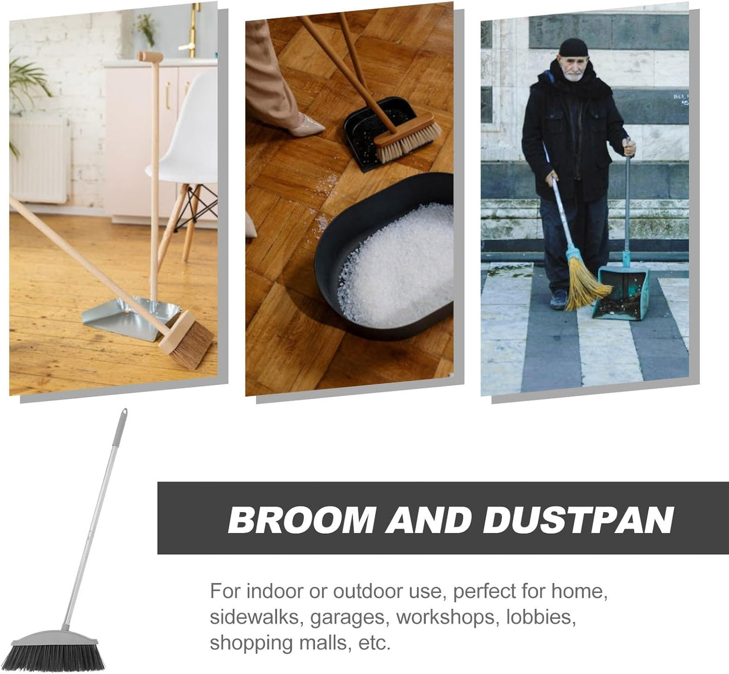 BESTonZON Pet Hair Broom with Large Plastic Angle Head Household Sweep Broom for Indoor and Outdoor Floor Cleaning Nordic Gray Long Handle for Efficient Hair and Garbage Removal
