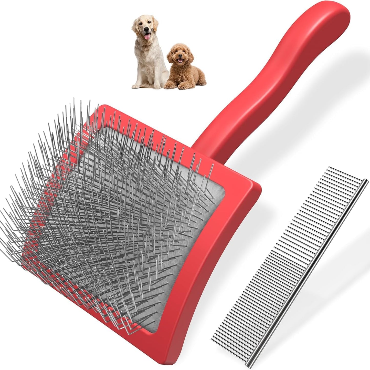 2PCS Slicker Brush for Dogs & Pet Comb,Professional Dog Grooming Brush (Goldendoodles,Poodles,Labradoodles) with Extra Long Pins to Effectively Remove Tangles, Knots and Mats (Orange, Large)