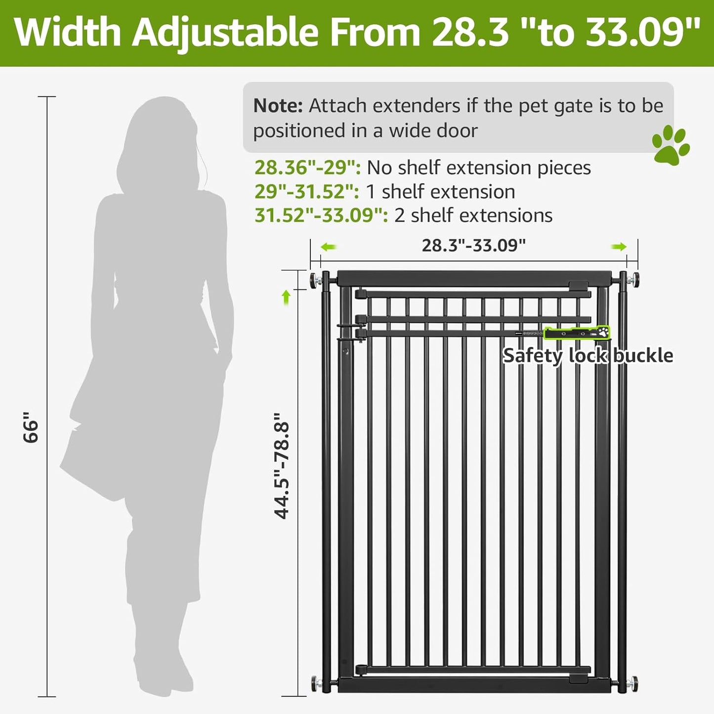 78.8" Extra Tall Cat Gate, 32.8-37.4" Wide Tall Dog Gate for Doorways/Hallways, NO Drilling Pressure Mounted Pet Gate for Stairs, Studio, Kitchen (White)