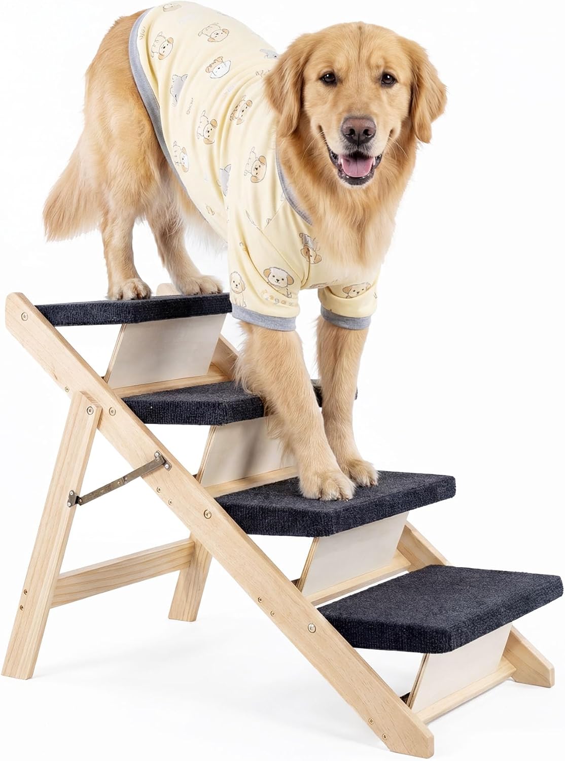 MEWANG Wood Pet Stairs & Ramp for Small/Medium Dogs and Cats, Aging Pets – 2-in-1 Foldable, Portable, Non-Slip Pet Ladder for Tall Beds, Couches,Cars–Holds Up to 220 lbs (17.3" L x 17.2" W x 13.0" H)